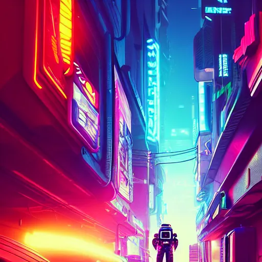 Image similar to professional photo of astronaut on cyberpunk street, synthwave, blade runner 2 0 4 9 style, hyperrealistic masterpiece, trending on artstation, cgsociety, kodakchrome, golden ratio, cinematic, composition, beautiful lighting, hyper detailed, sharp focus, octane render, 4 k, unreal engine