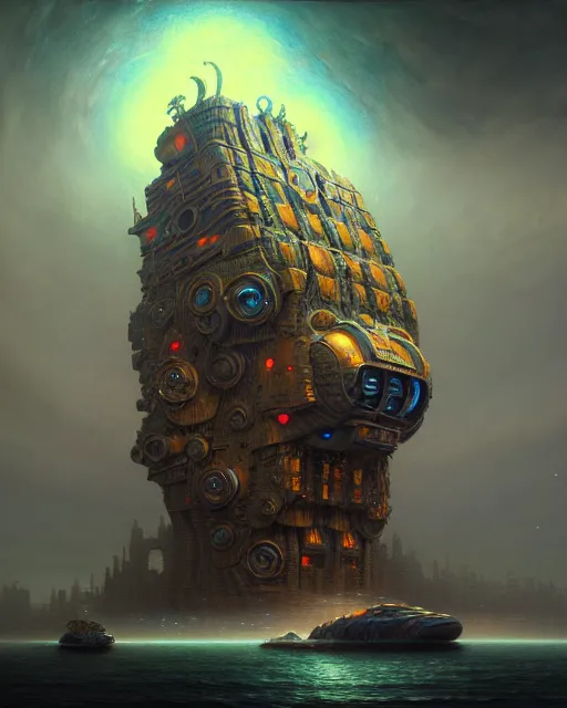 Prompt: a hyper - detailed 3 d render of dreambotmothership, surrealism!!!!! surreal concept art, lifelike, photorealistic, digital painting, aesthetic, smooth, sharp focus, artstation hd, by greg rutkowski, klimt and nixeu and ian sprigger and wlop and krenz cushart,