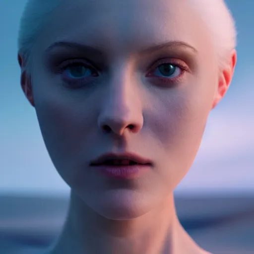 Image similar to photographic portrait of a stunningly beautiful english renaissance futuristic scifi female in soft dreamy light at sunset, beside the river, soft focus, contemporary fashion shoot, in a denis villeneuve and tim burton movie, by edward robert hughes, annie leibovitz and steve mccurry, david lazar, jimmy nelsson, extremely detailed, breathtaking, hyperrealistic, perfect face, octane render