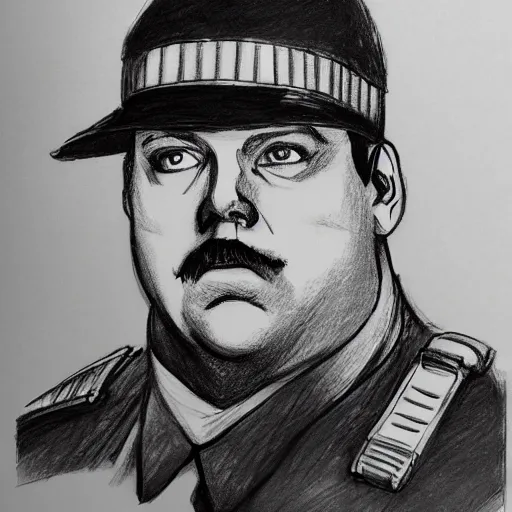 Image similar to paul blart mall cop by yoji shinkawa, pencil drawing, professional illustration, trending on artstation, portrait