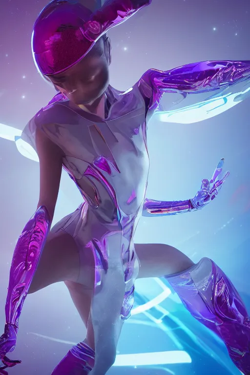 Image similar to photography of a futuristic space ballerina, in an colorful alien planet, ultra detail, beautiful light, high detail, 8 k, f / 2. 8, octane render