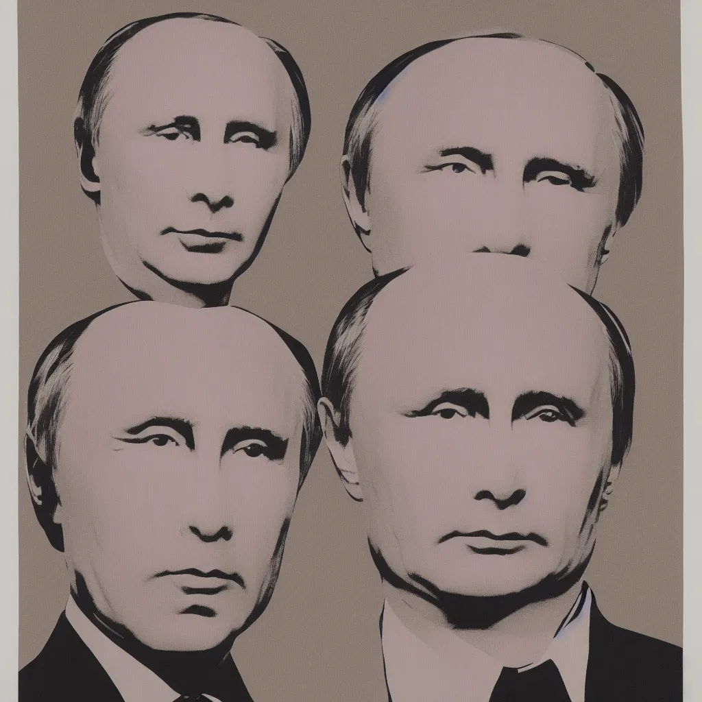 Image similar to individual silk screen portrait of putin by andy warhol