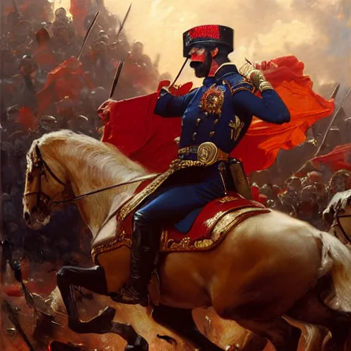 Prompt: drdisrespect as napoleon, battle scene, highly detailed painting by gaston bussiere, j. c. leyendecker, greg rutkowski, craig mullins 8 k