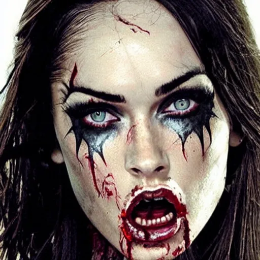 Prompt: megan fox portrait, halloween, halloween costumes, vampire, zombie, mummy, scary, dark, horror