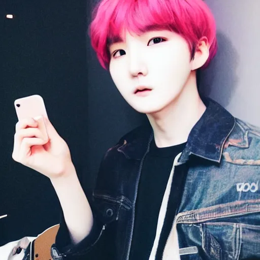 Image similar to : + REAL aesthetic selca of MIN YOONGI + 4K HD + VERY VERY UPSCALED