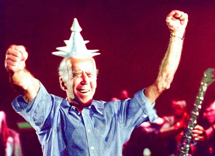 Image similar to publicity photo still of joe biden in gwar live on stage 1 9 9 8, 8 k, live concert lighting, mid shot