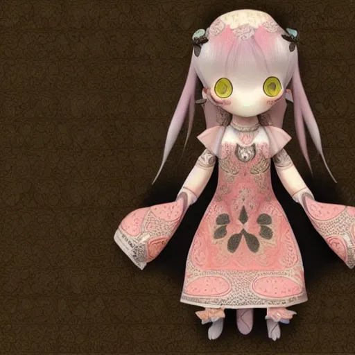 Image similar to cute fumo plush of a fae girl with an intricate ritual dress, magical pattern, vray