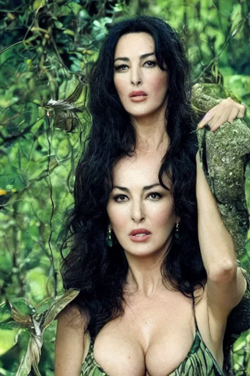 Prompt: Monica Bellucci as the Queen of the Jungle