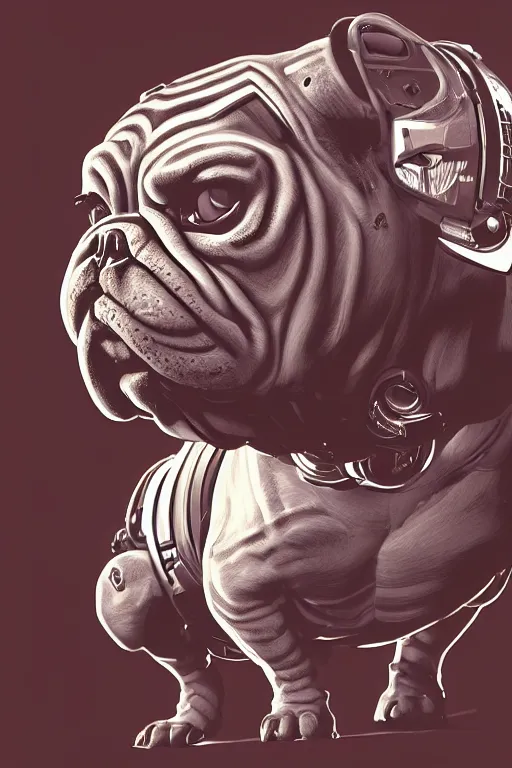 Image similar to cyborg bulldog cartoon concept art, high - contrast, intricate, elegant, highly detailed, digital painting, artstation, concept art, smooth, illustration