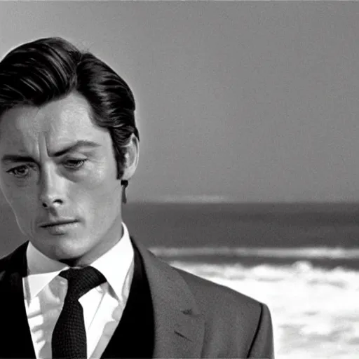 Image similar to film still of alain delon in shark tank