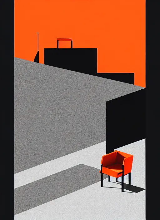 Image similar to (((habitat 67 city on fire lone man in chair))), Mads Berg, Karolis Strautniekas, James Yang, Brutalism, Constructivist, film noir, stippled light, dramatic lighting,editorial illustration, detailed, matte print, dark orange black white red