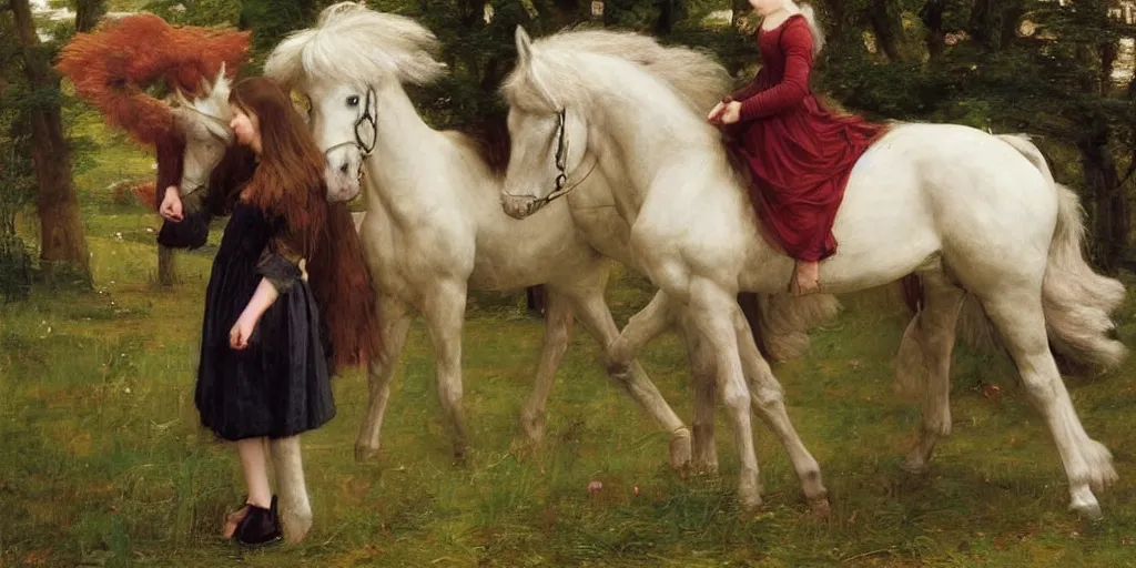 Image similar to 3 d precious moments plush horse, realistic fur, master painter and art style of john william waterhouse and caspar david friedrich and philipp otto runge