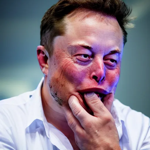 Image similar to professional photo of elon musk sobbing with wet tears on his cheeks, stunning, 4 k