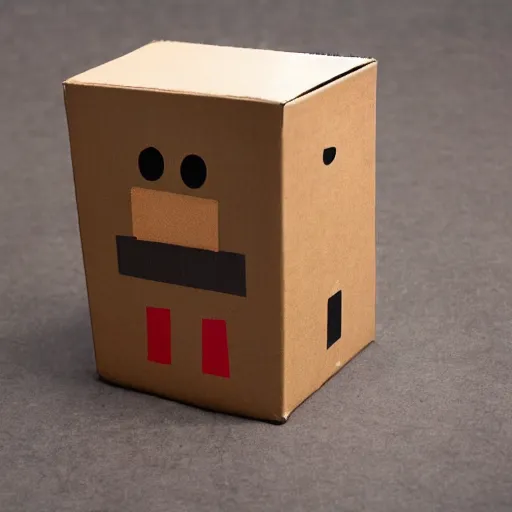 Image similar to robot made of a cardboard box, crayon face, walking through the forest