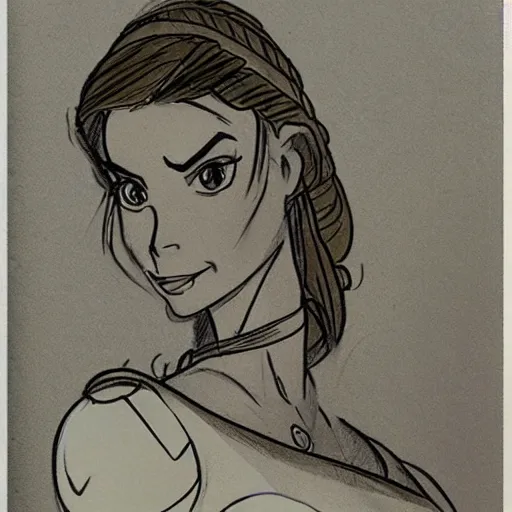 Image similar to milt kahl sketch of princess padme from star wars episode 3