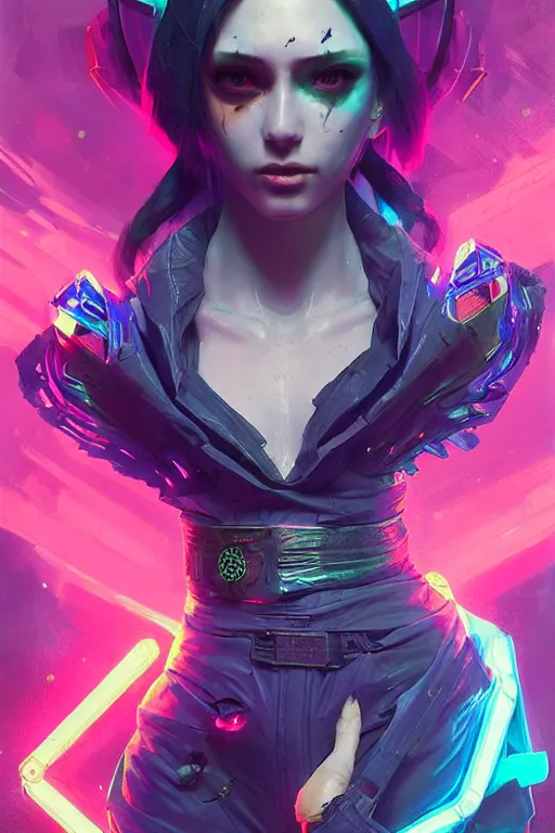 Image similar to morgana from league of legends, cyberpunk futuristic neon. decorated with traditional japanese ornaments by ismail inceoglu dragan bibin hans thoma greg rutkowski alexandros pyromallis nekro rene maritte illustrated, perfect face, fine details, realistic shaded, fine - face, pretty face, masterpiece