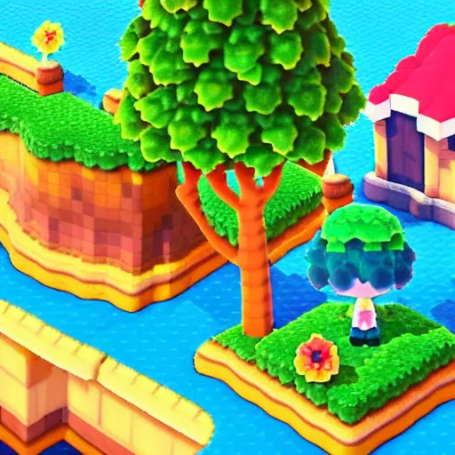 Prompt: isometric pixel art, animal crossing, fairy Island, 3d render, vibrant color