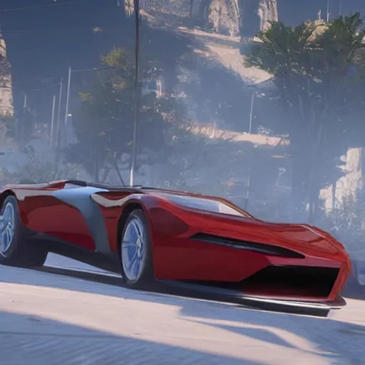 Image similar to futuristic sleek sports car in red dead redemption 2