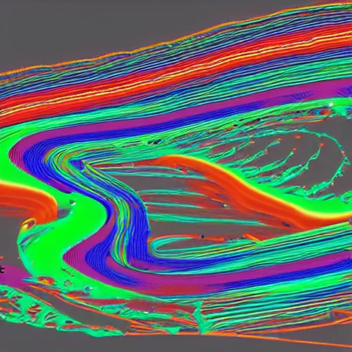 Image similar to a CFD Simulation of a spaceshuttle, Colourful, Multiphase flow