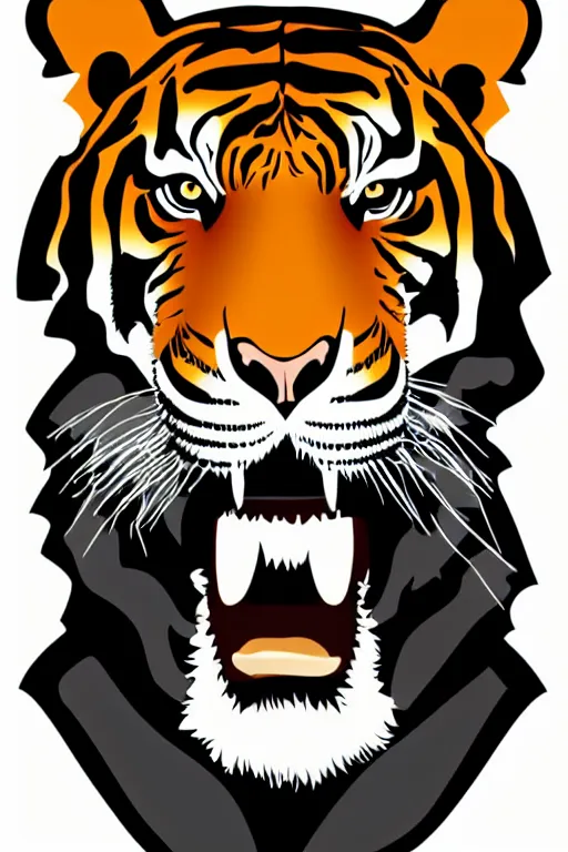 Image similar to A portrait of a tiger as evil warlord general, sticker, Anthropomorphized, portrait, highly detailed, colorful, illustration, smooth and clean vector curves, no jagged lines, vector art, smooth