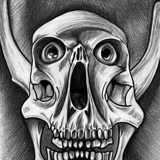 Prompt: an ultra detailed drawing of a shocked skeleton looking to the side with his mouth wide open, anime, 4k