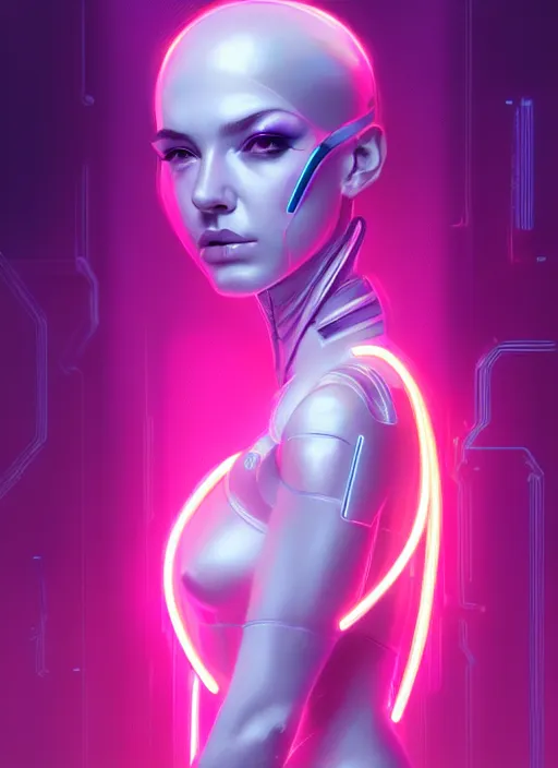 Prompt: portrait of female cyber humanoid, intricate, elegant, cyber neon lights, highly detailed, digital painting, artstation, glamor pose, concept art, smooth, sharp focus, illustration, art by artgerm and greg rutkowski