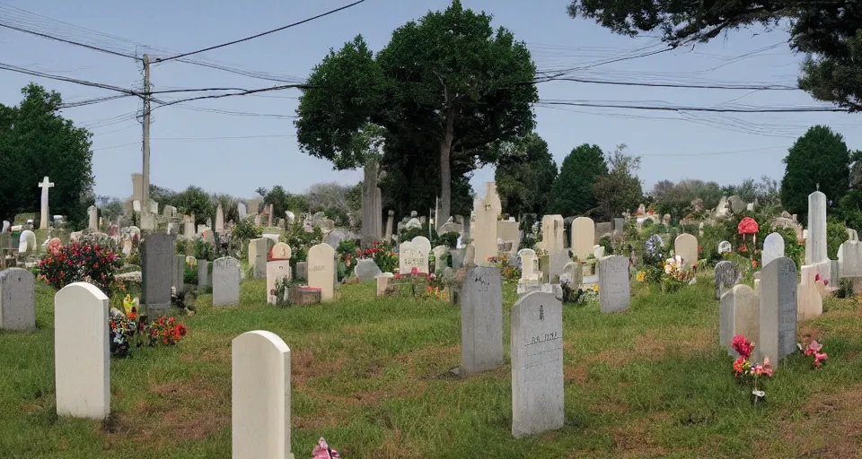 Prompt: a cemetery in the style of wes anderson
