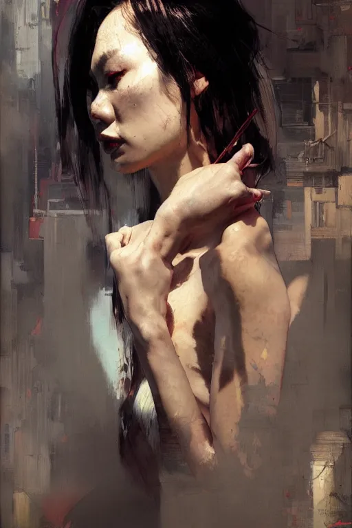Image similar to jeong ho - yeon by greg rutkowski, jeremy mann, francoise nielly, van gogh, ross tran, rule of thirds, seductive look, beautiful