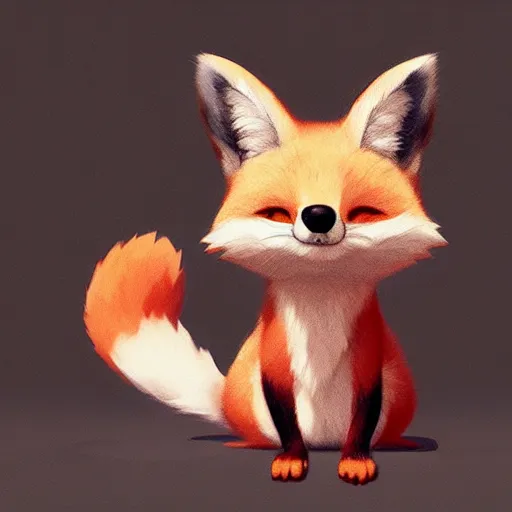 Prompt: goro fujita ilustration a mini fox with a fluffy tail sitting by goro fujita, painting by goro fujita, sharp focus, highly detailed, artstation