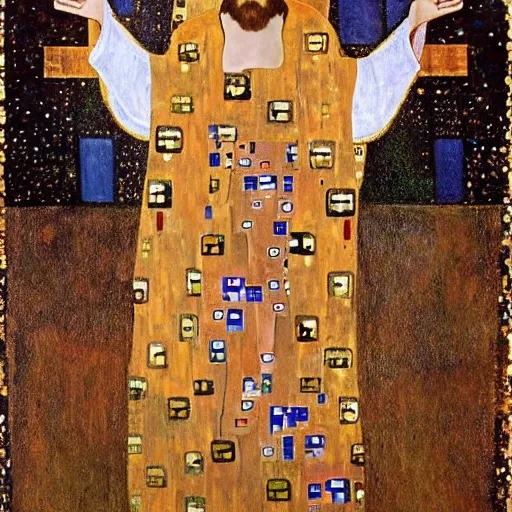 Prompt: Jesus Christ with open arms in the style of Klimt