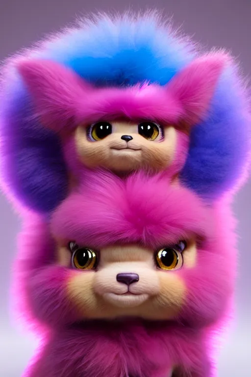 Image similar to high quality 3 d render hyperrealist very cute multicolor stripped fluffy! phoenix chimera hybrid highly detailed, vray smooth, in the style of detective pikachu, hannah yata charlie immer, dramatic pink light, low angle, uhd 8 k, sharp focus