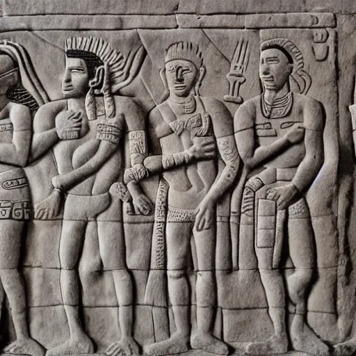 Image similar to Mayan bas relief depicting a funny scene from Seinfeld