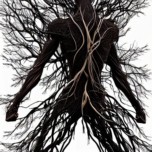 Image similar to digital art, Abstract art, humain body made of roots, intricate roots, trending on artstation, -640