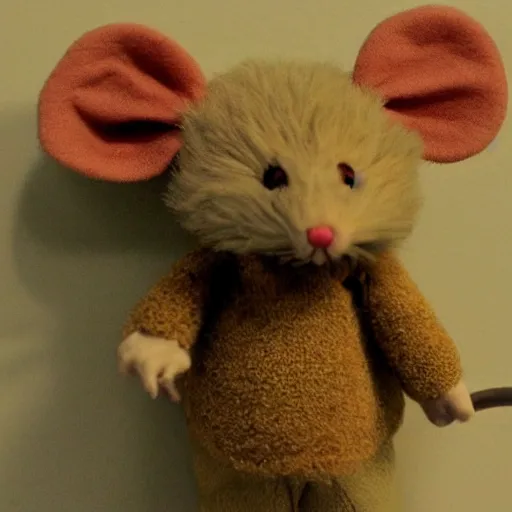 Image similar to fluffal mouse, claymotion, creepy, scary, nightmare