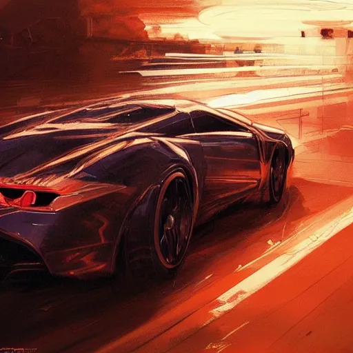 Image similar to a beautiful artwork of a car on a highway at night, by Jerome Opeña, featured on artstation