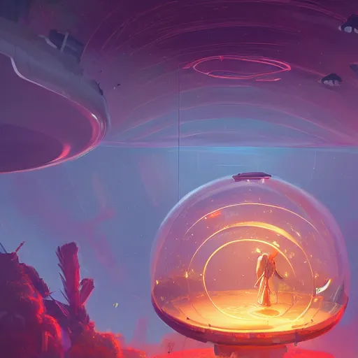 Image similar to a young and powerful goddess trapped in a dome, bubble, prisoner, panicking, lightning, energy bursts, highly detailed, digital painting, artstation, concept art, sharp focus, cinematic lighting, illustration, painted by Simon Stalenhag, cgsociety