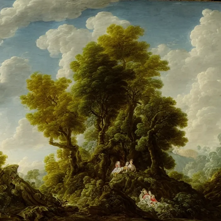 Image similar to a building in a serene landscape, by francois boucher