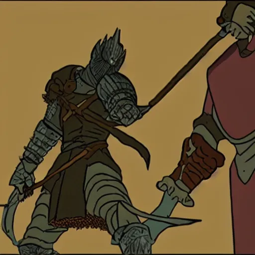 Image similar to dark souls animated movie in the style of ralph bakshi, animation cel, dark fantasy