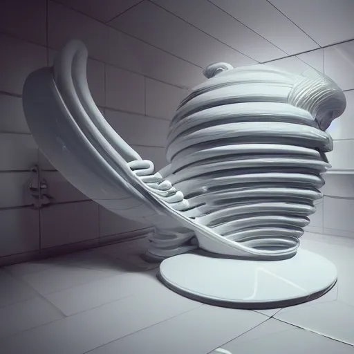 Prompt: xenomorph biomorphic futuristic toilet designed by santiago calatrava, octane 8 k 3 d render