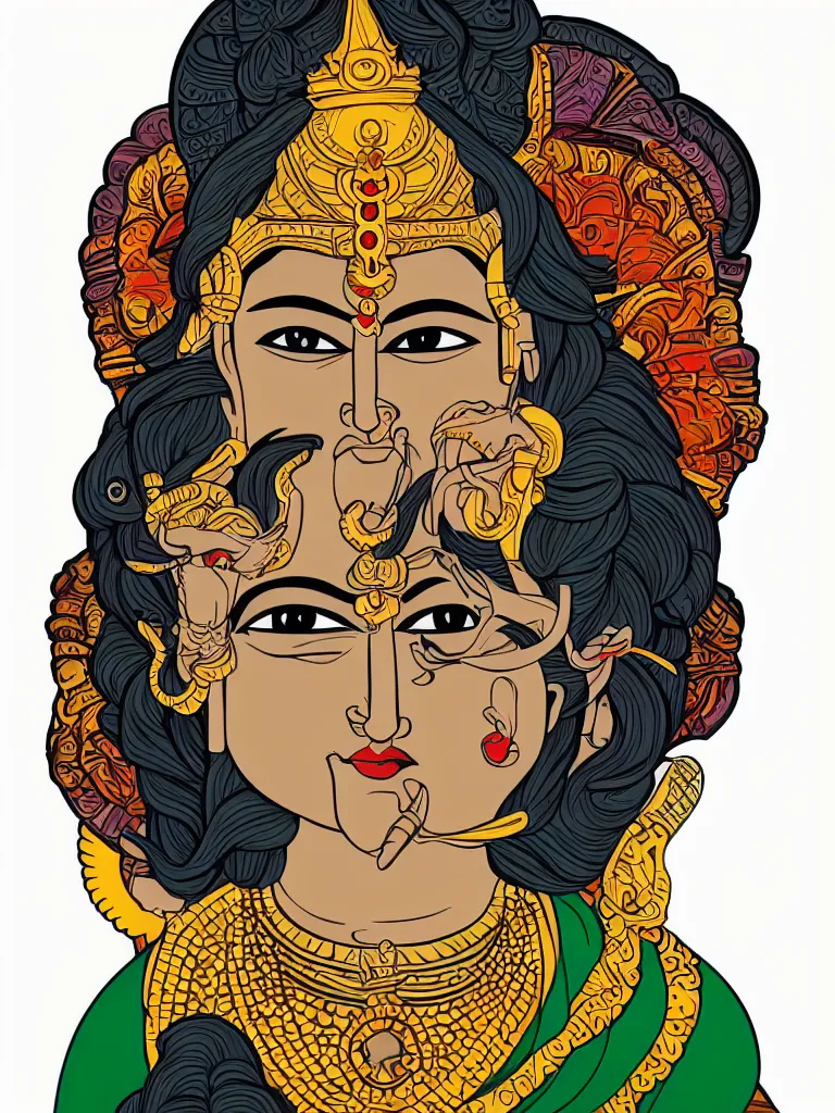 Image similar to portrait of a hindu god art by ori toor, sticker, colorful, illustration, highly detailed, simple, smooth and clean vector curves, no jagged lines, vector art, smooth