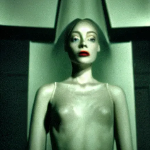 Image similar to movie still of a the alien girl, cinematic composition, cinematic light, by david lynch