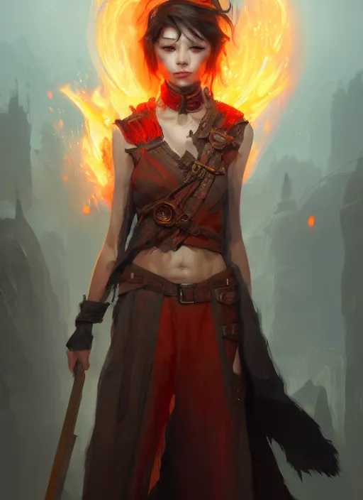 Image similar to character concept art of a fire sorcerer, key visual, realistic shaded perfect face, fine details, dystopian environment and background, by stanley artgerm lau, wlop, rossdraws, james jean, andrei riabovitchev, marc simonetti, and sakimichan, trending on artstation