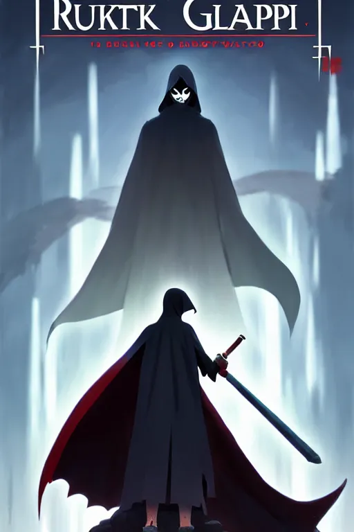 Image similar to video game cover, small grim reaper dressed with a cape surrounded by demons, mid view, design on a white background, by studio muti, greg rutkowski makoto shinkai takashi takeuchi studio ghibli