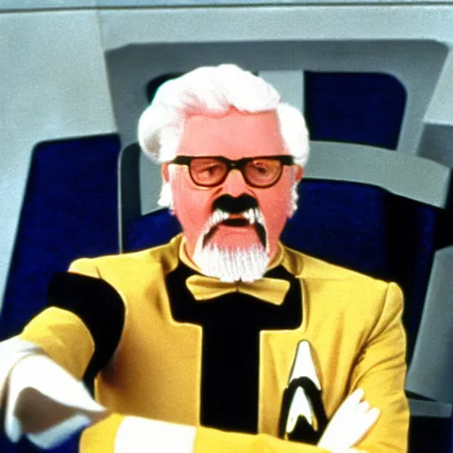 Image similar to A still of Colonel Sanders as a Captain on Star Trek The Next Generation