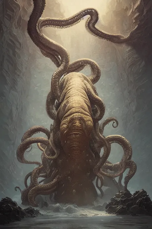 Image similar to medusa - walrus, eldritch, fantasy, intricate, highly detailed, digital painting, concept art, artstation, by greg rutkowski