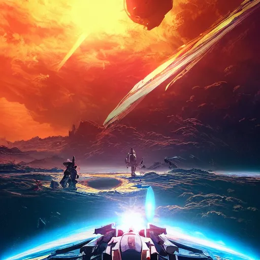 Image similar to space battleship attacking earth horizon forbidden west horizon zero dawn ray tracing hdr fanart arstation by ian pesty and alena aenami artworks in 4 k