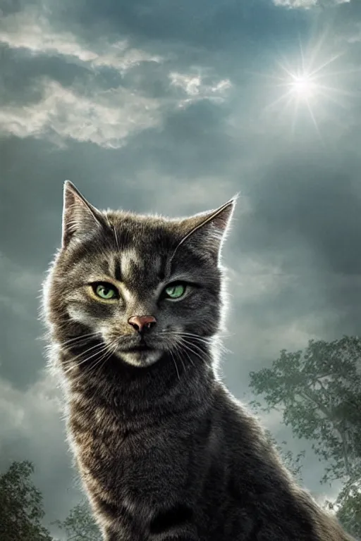 Image similar to a movie poster for warrior cats, depth of field, sun flare, hyper realistic, very detailed, backlighting, cgi, by wayne mclouglin