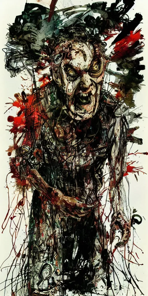 Prompt: Graphic Illustration, Creative Design, Enemy, Full body portrait, Biopunk, Body horror, by Ralph Steadman, Francis Bacon, Hunter S Thompson