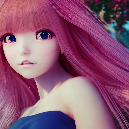 Render of a beautiful 3d anime woman, long pink hair, | Stable Diffusion |  OpenArt