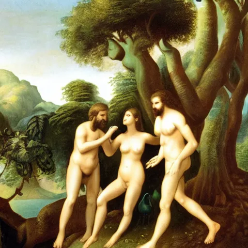 Image similar to Adam and eve in the garden of Eden